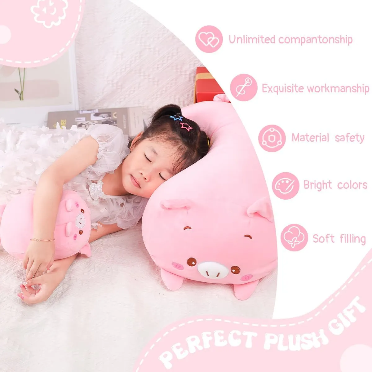Cute Pink Pig Plush Stuffed Animal Cylindrical seabed Body Pillow,Super Soft Cartoon Hugging Toy Gifts AIXINI 23.6 inch 