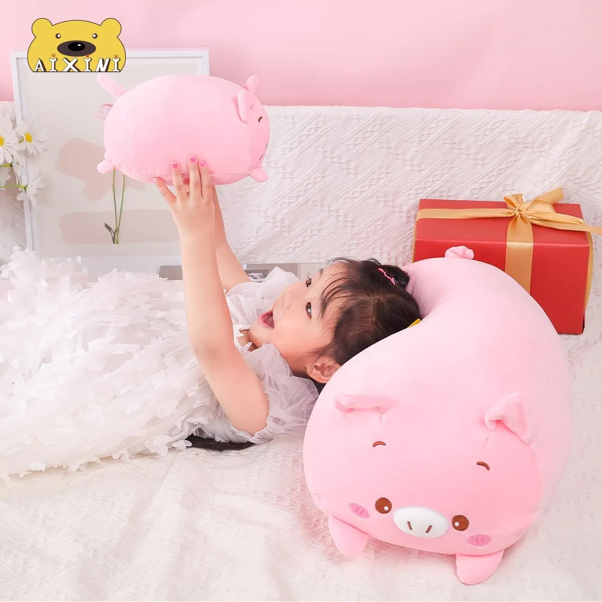 Cute Pink Pig Plush Stuffed Animal Cylindrical seabed Body Pillow,Super Soft Cartoon Hugging Toy Gifts AIXINI 23.6 inch 