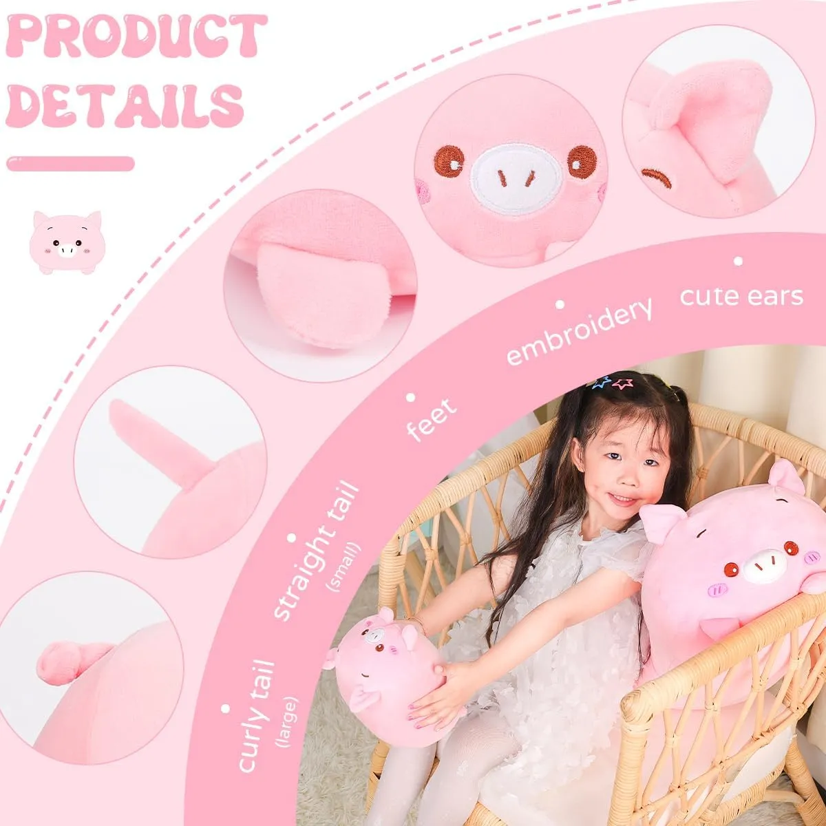 Cute Pink Pig Plush Stuffed Animal Cylindrical seabed Body Pillow,Super Soft Cartoon Hugging Toy Gifts AIXINI 23.6 inch 