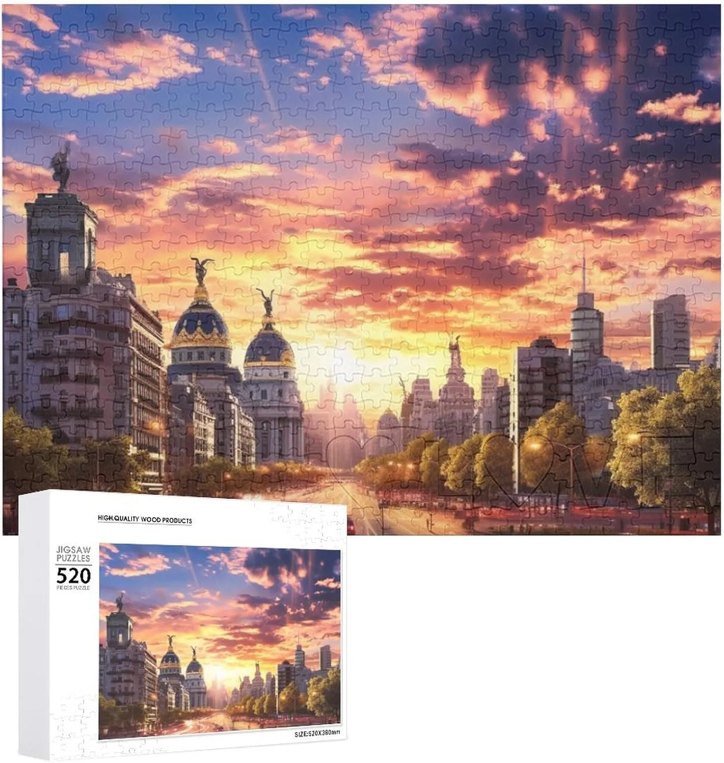 Day Gifts 20.5" stagnate prairie X 14", Style Cityscape Puzzles Personalized Picture Puzzle 520 Pieces Wooden Jigsaw Puzzles Challenging Photo Puzzle for Wedding Birthday Valentine's 