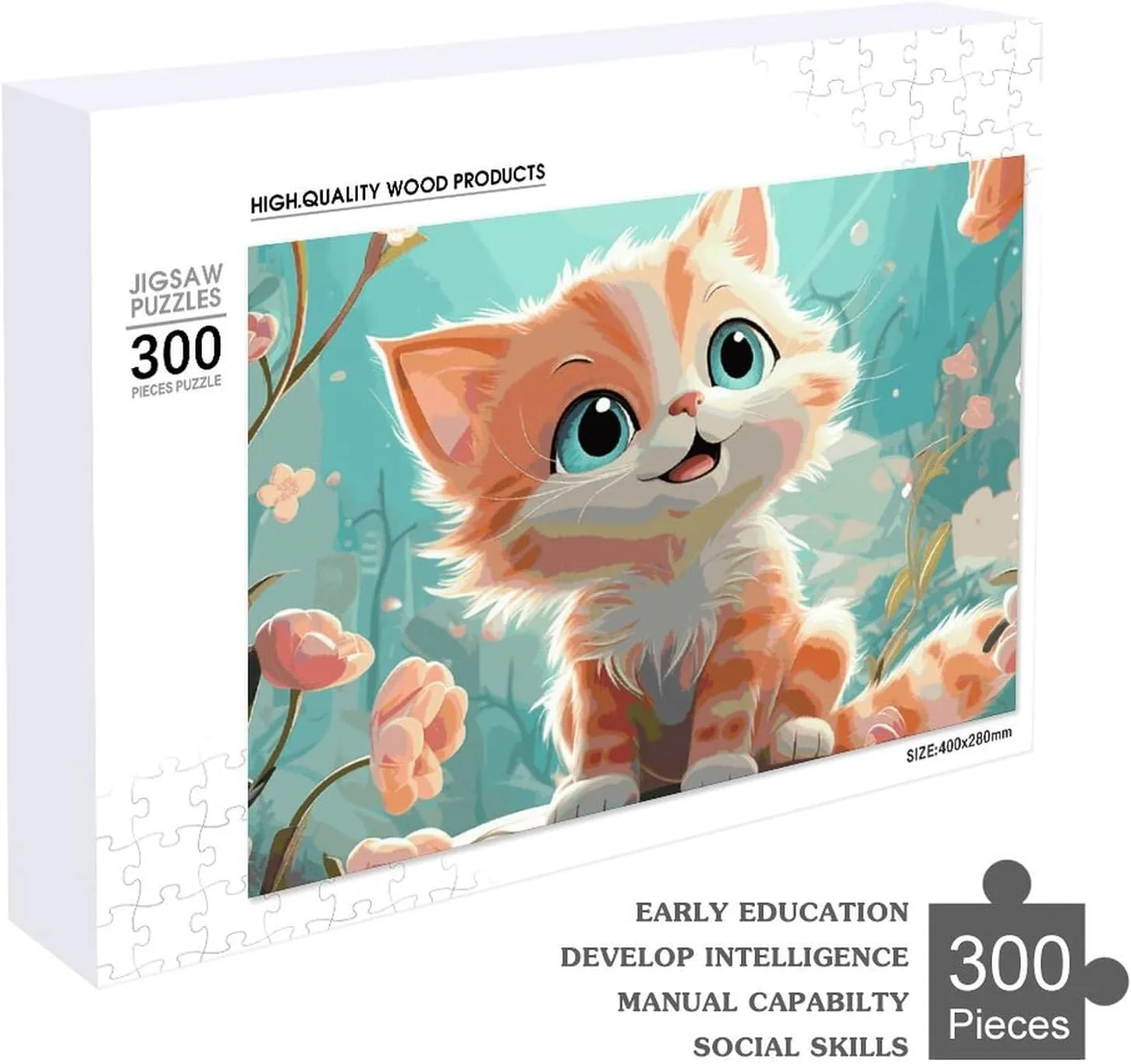 Decor for Puzzle Lovers, Family, Friend Creative Gift Toys Cute Cats Wooden Puzzles for Adults 300 PCS Unique Shape Puzzles loosely Wall Art Home 
