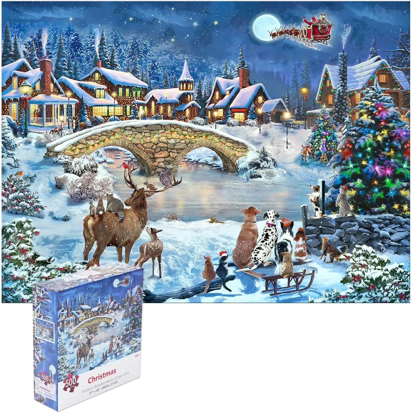 Decoration for Family Party Holiday-Each Piece is Unique Christmas Puzzle Eve 500 Pieces Jigsaw Puzzles baseball workmanship defend for Adults,27" x20" Large Puzzle Winter Santa Claus 