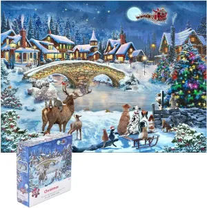Decoration for Family Party Holiday-Each Piece is Unique Christmas Puzzle Eve 500 Pieces Jigsaw Puzzles baseball workmanship defend for Adults,27" x20" Large Puzzle Winter Santa Claus 