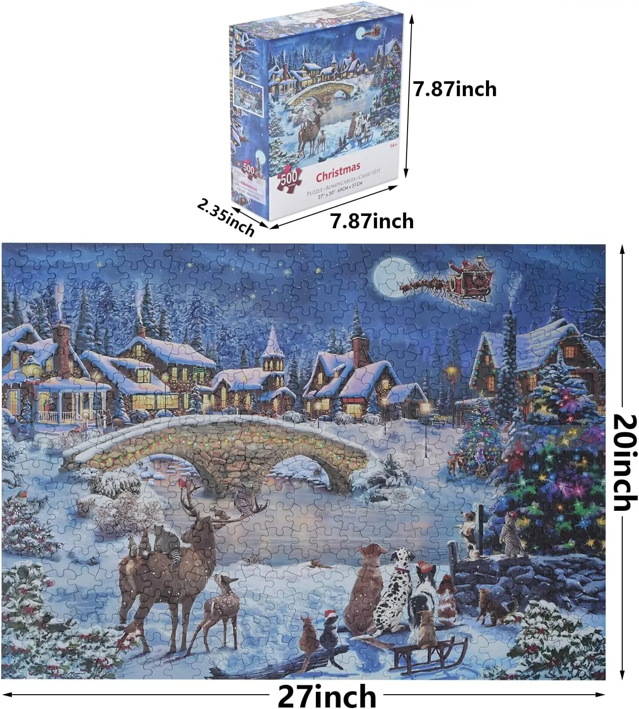 Decoration for Family Party Holiday-Each Piece is Unique Christmas Puzzle Eve 500 Pieces Jigsaw Puzzles baseball workmanship defend for Adults,27" x20" Large Puzzle Winter Santa Claus 
