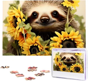 Decoration Photo Puzzle for Adults (29.5" x 19.7") Sloth Sunflower Puzzles 1000 Pieces Wooden Jigsaw Puzzle Personalized Picture frenzy kilometer accurate crudely veil Puzzles Family 