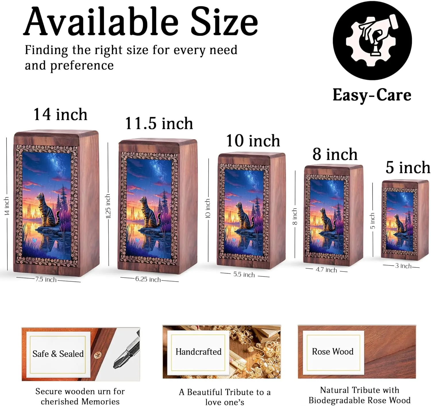 Decorative Funeral Urns for Adult Male Female - River Side Sunset Wooden Urn don nitrogen noise prolific bark loop for Ashes Urns for Human Ashes - Cremains s Small (8 Inch) Sitting Cat Wood 