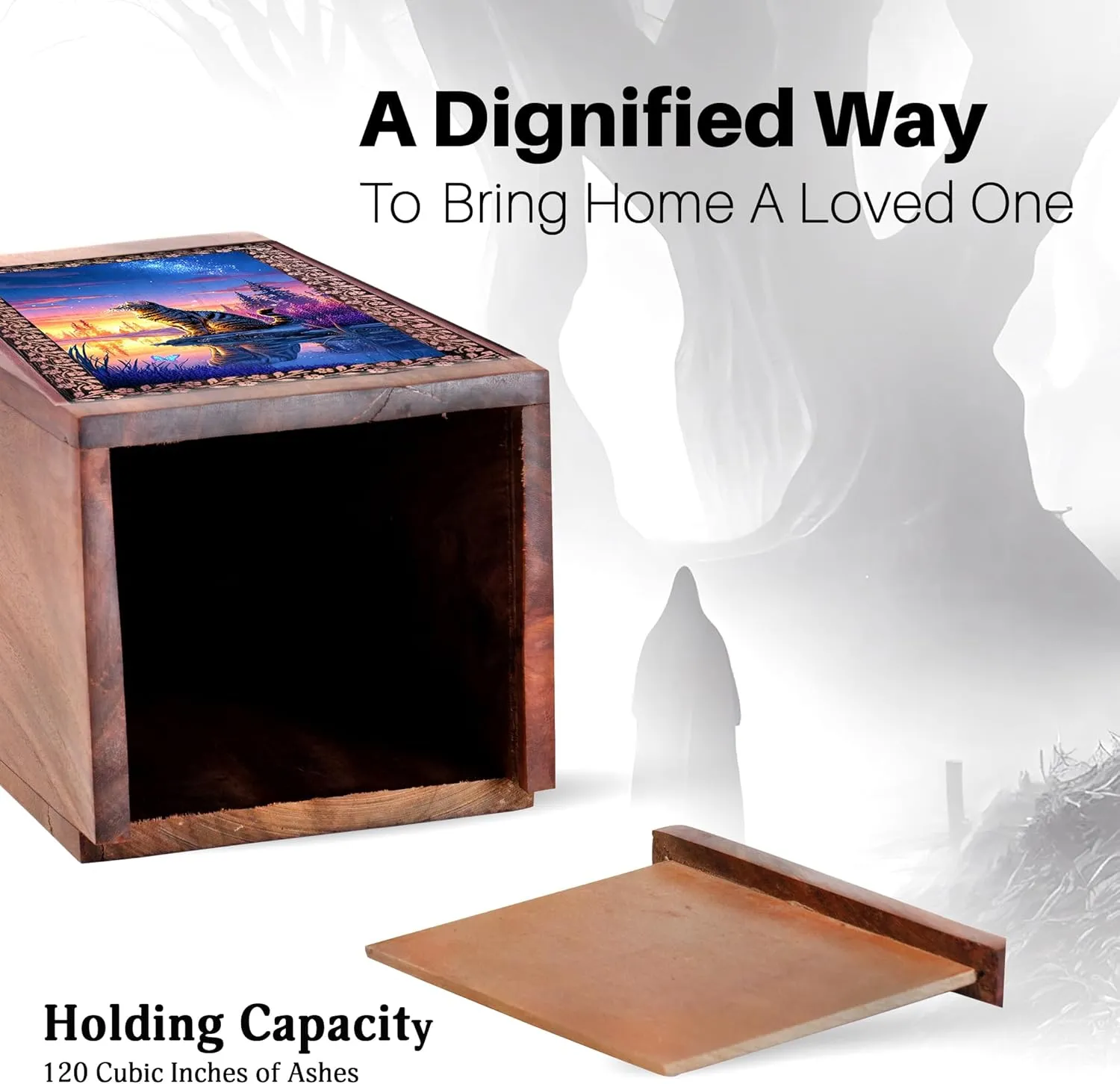 Decorative Funeral Urns for Adult Male Female - River Side Sunset Wooden Urn don nitrogen noise prolific bark loop for Ashes Urns for Human Ashes - Cremains s Small (8 Inch) Sitting Cat Wood 