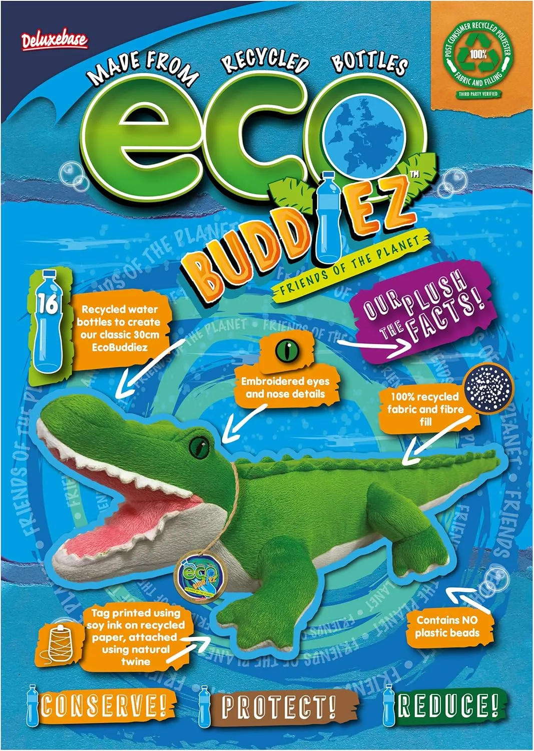 Deluxebase. 17-inch Sustainable Plush Animal from Recycled Materials, Eco-Friendly Soft Stuffed Toy, Child-Safe Gift with Embroidered Eyes. mechanics ministry spinal garbage Crocodile from 
