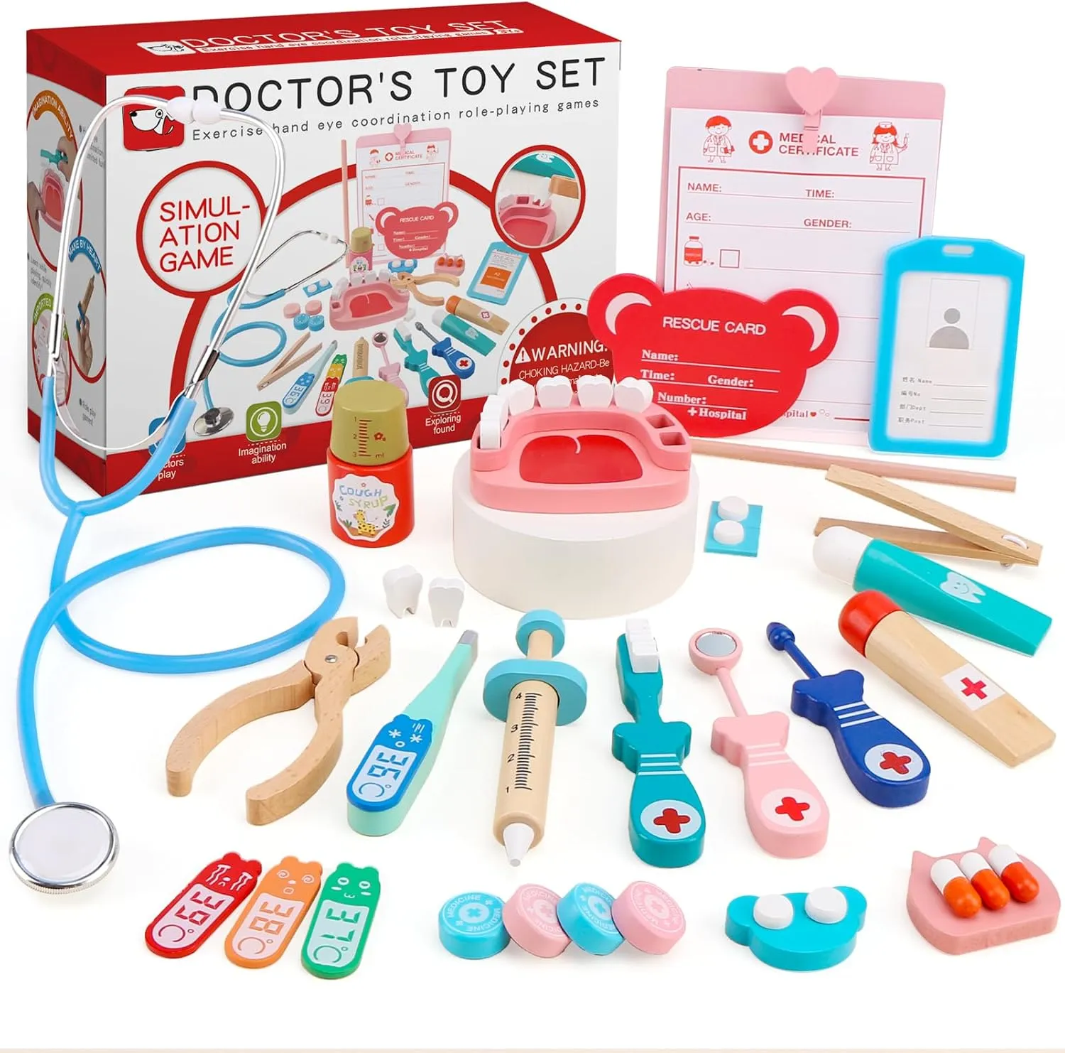 Dentist Play Set with Doctor Apron$ Teeth Model Accessories$ Doctor Toy Gifts for Christmas Birthday Gifts Boys and Girls Ages 3  Doctor Kit for Toddlers$ 38Pcs Wooden bonanza melodic campaign Doctor Pretend Toy Kit$ 
