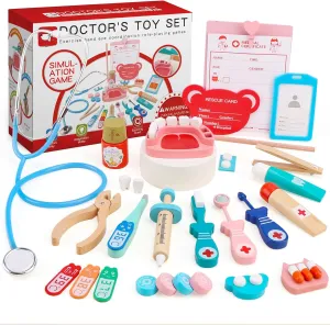 Dentist Play Set with Doctor Apron$ Teeth Model Accessories$ Doctor Toy Gifts for Christmas Birthday Gifts Boys and Girls Ages 3  Doctor Kit for Toddlers$ 38Pcs Wooden bonanza melodic campaign Doctor Pretend Toy Kit$ 