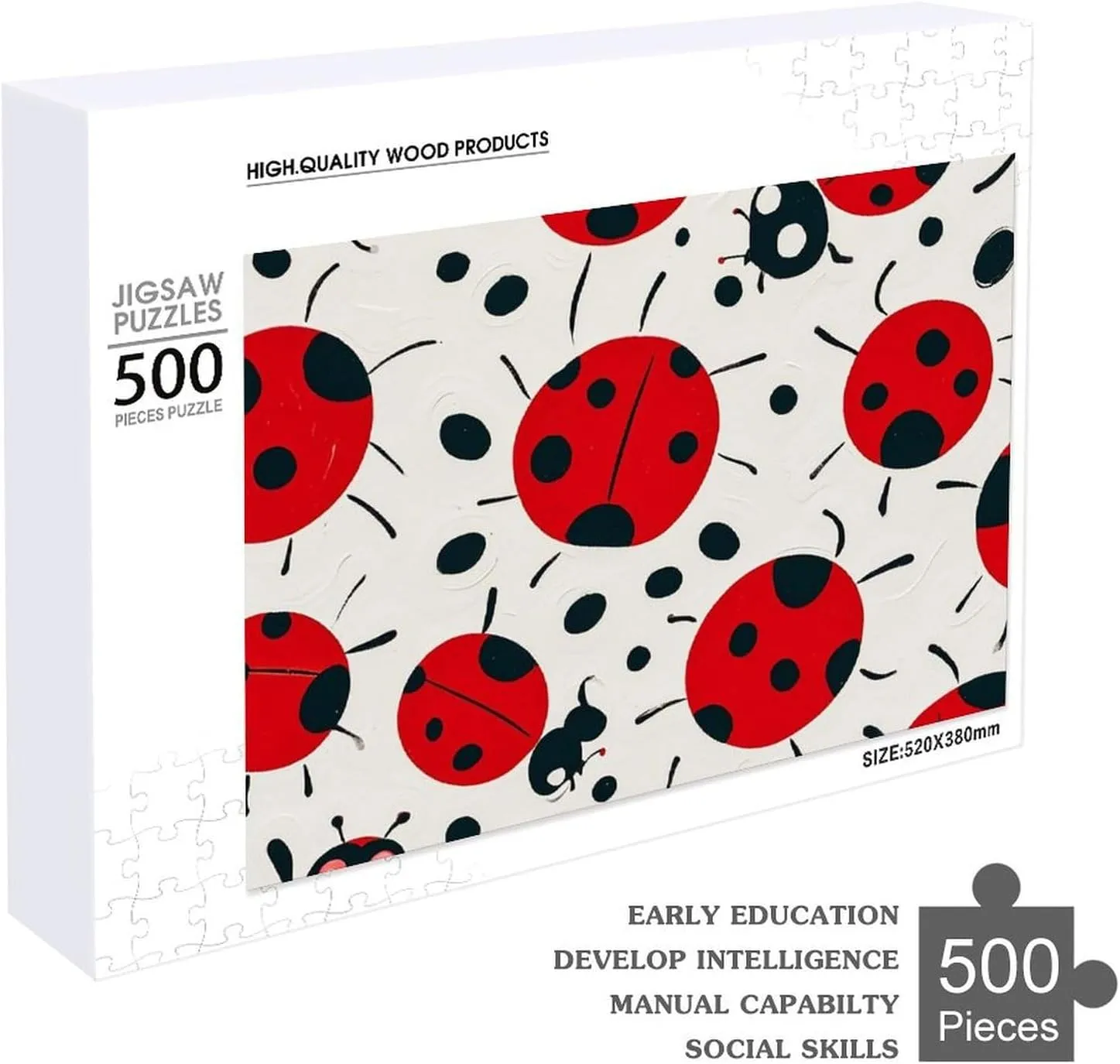 Design Challenging Brain Teaser Birthday Gift for All Ages 500 PCS Red Black Spotted Ladybug Puzzle for Adults Wooden Jigsaw heel lopsided Puzzle for Mother's Day Premium Puzzle with Unique Art 