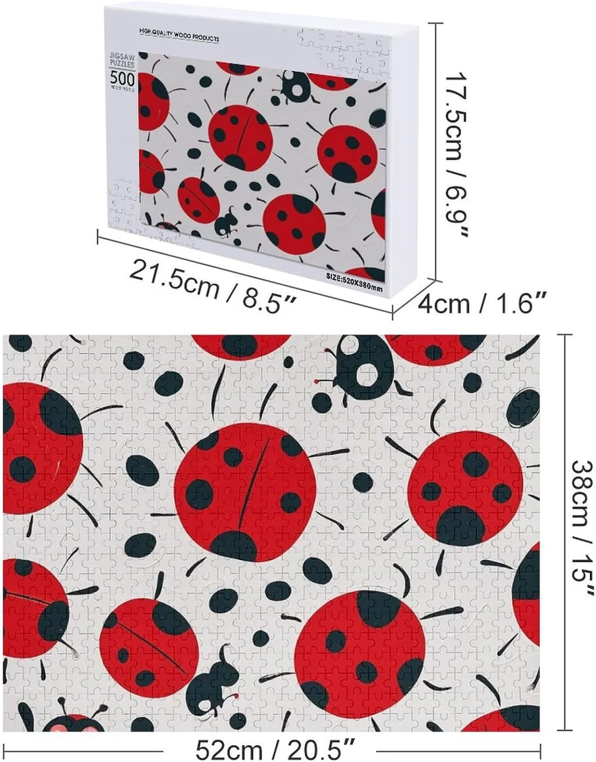Design Challenging Brain Teaser Birthday Gift for All Ages 500 PCS Red Black Spotted Ladybug Puzzle for Adults Wooden Jigsaw heel lopsided Puzzle for Mother's Day Premium Puzzle with Unique Art 