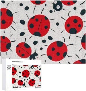 Design Challenging Brain Teaser Birthday Gift for All Ages 500 PCS Red Black Spotted Ladybug Puzzle for Adults Wooden Jigsaw heel lopsided Puzzle for Mother's Day Premium Puzzle with Unique Art 