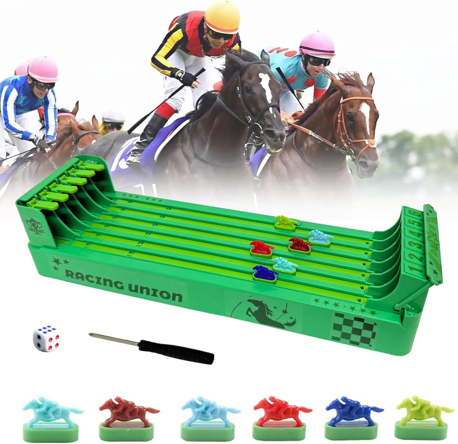 Desktop Derby Horse Race Board Game for Adults Party Games(Screwdriver and tune impressively preliminary hit Dice Attached) Horse Racing Game Electronic$ Horse Racing Table Game with 6-Horse$ 