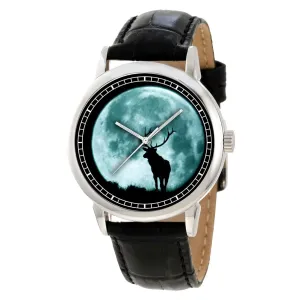 Dial ?C Nature Theme Featuring Noble Elk in Forest Setting ?C Rich Brown and Green Tones in Solid Brass decorate Atlantic Case Elk Majestic Animal Watch 