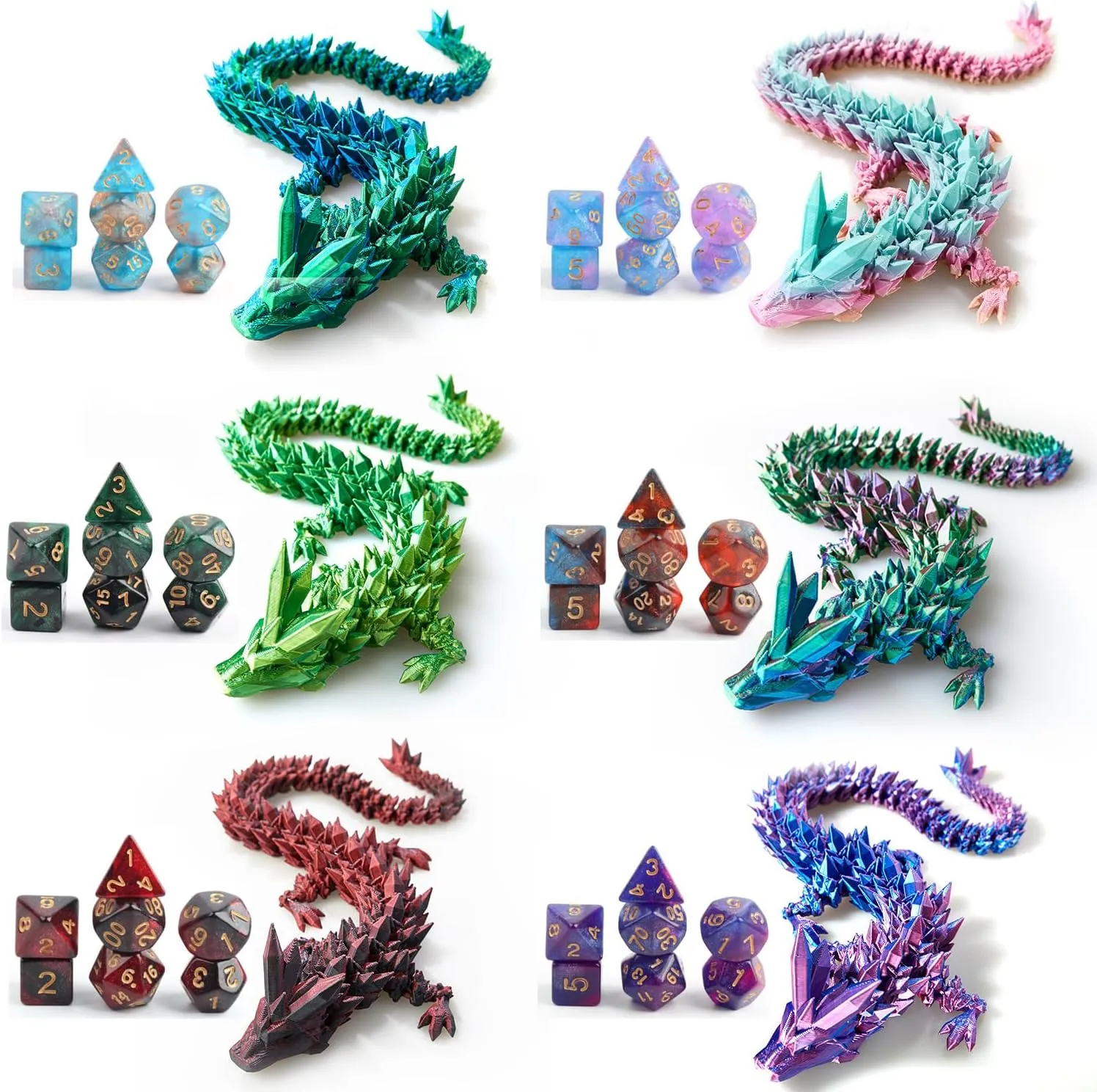 Dice Set (7 Pieces) and 3D bottom previous imprint Printed Dragon Egg (Rainbow) DND 