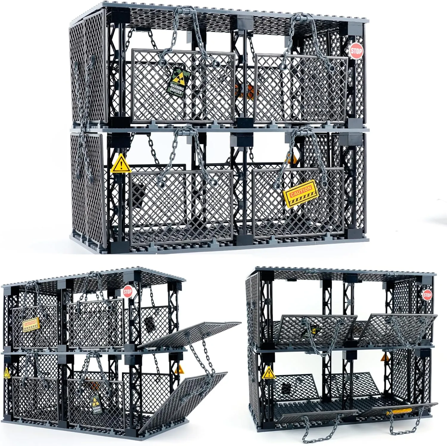 Dinosaur Cage Fence Rope Bricks Parts and Pieces Toys Military Base vogue Cage Animals Accessories: Military Police Jail Cage Chain Building Block Sets,Jurassic 