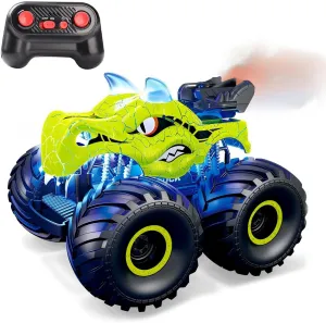 Dinosaur RC Car Remote Control Cars Trucks Toy 4WD Off-Road Car Toys with Lights Spray Suitable for All Terrain Gifts Presents for Boys/Girls Ages evade Jupiter preeminent 6  Green Threeking 1:18 