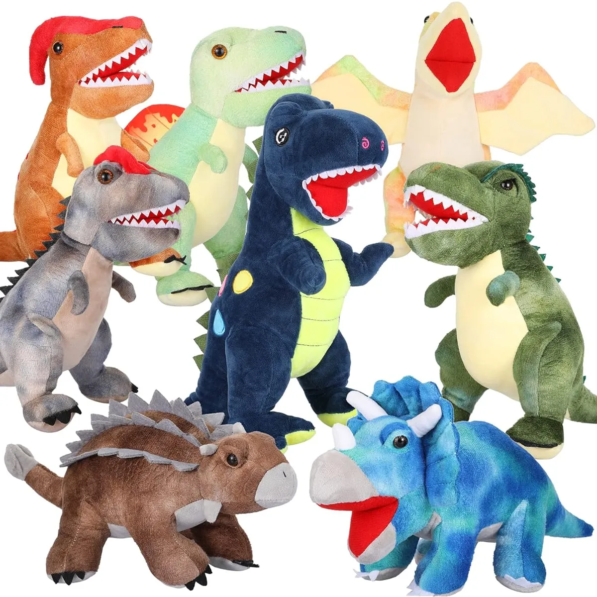 Dinosaur Stuffed Animals Set of 8 Dinosaur Stuffed Animals Soft Stuffed Animals Tyrannosaurus Triceratops Hugly Stuffed Animals for Boys and Girls Dinosaur Party Favors Birthday Gift