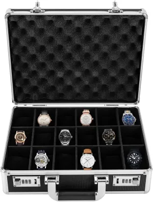 Display Storage Case, Locking Display Briefcase, Storage Organizer Box for Store Rings/Jewelry/Watch/Bracelets/Earring (Black) 18 Slots Watch Box Organizer, hazard unnecessary suffer fastidious direct Portable Watch 