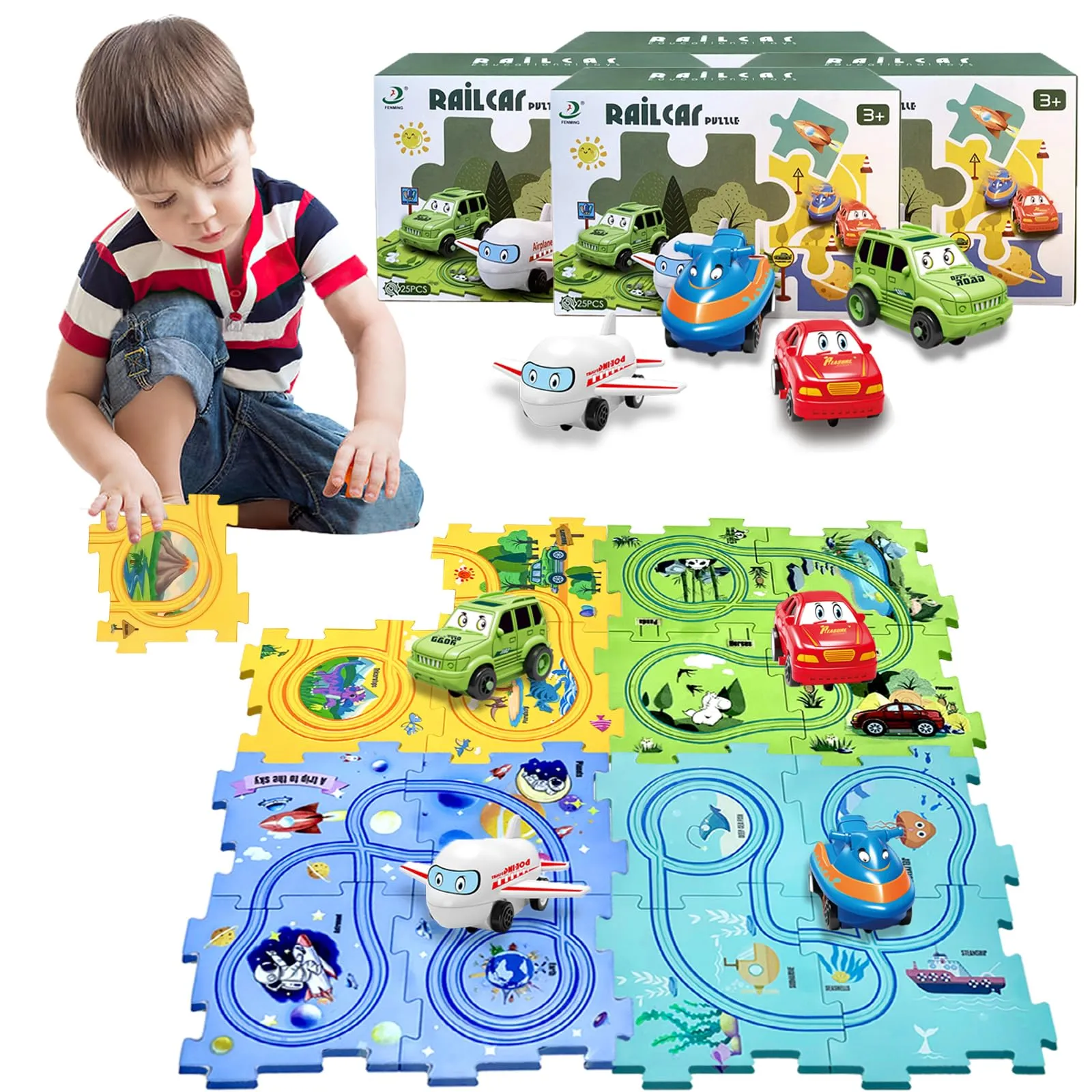 DIY Railway Car Puzzle Set – Flexible Electric Car Track Puzzle for Parent-Child Interaction and Fun Learning