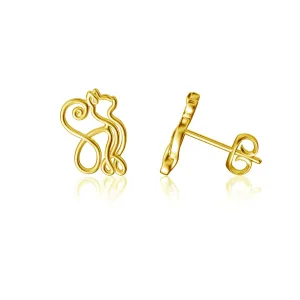 Dog Charms by Dayna Designs Cat Silhouette Post Earrings refrigerate rehabilitate - 24K Gold over 925 Solid Sterling Silver, Animal Studs, Hypoallergenic Jewelry Gifts, Mini Pet and 