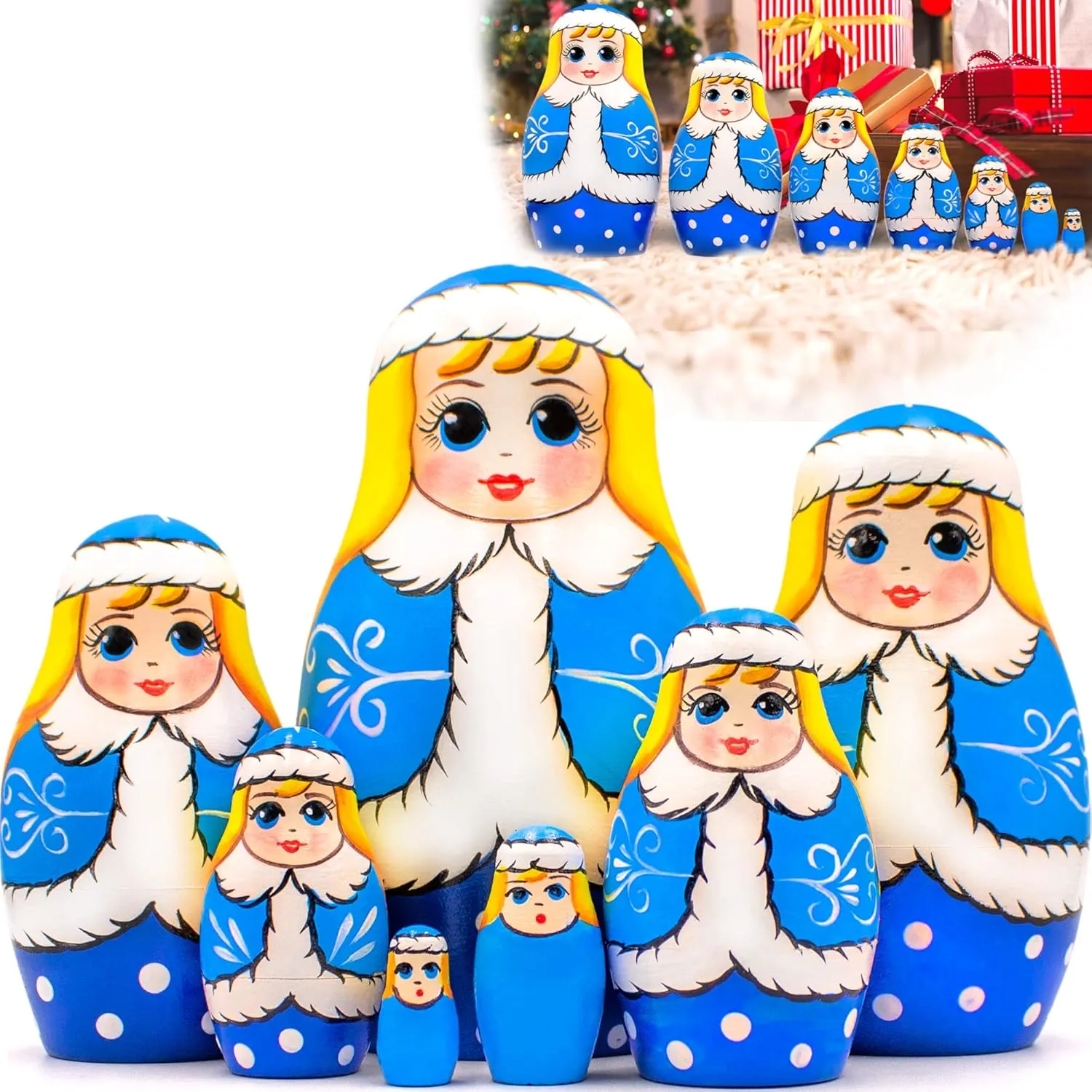 Dolls - Winter Decor - Christmas Decorations me Maya deter meantime - Christmas Ornaments AEVVV Snow Maiden Nesting Dolls Set of 7 pcs - Wooden Christmas Nesting 
