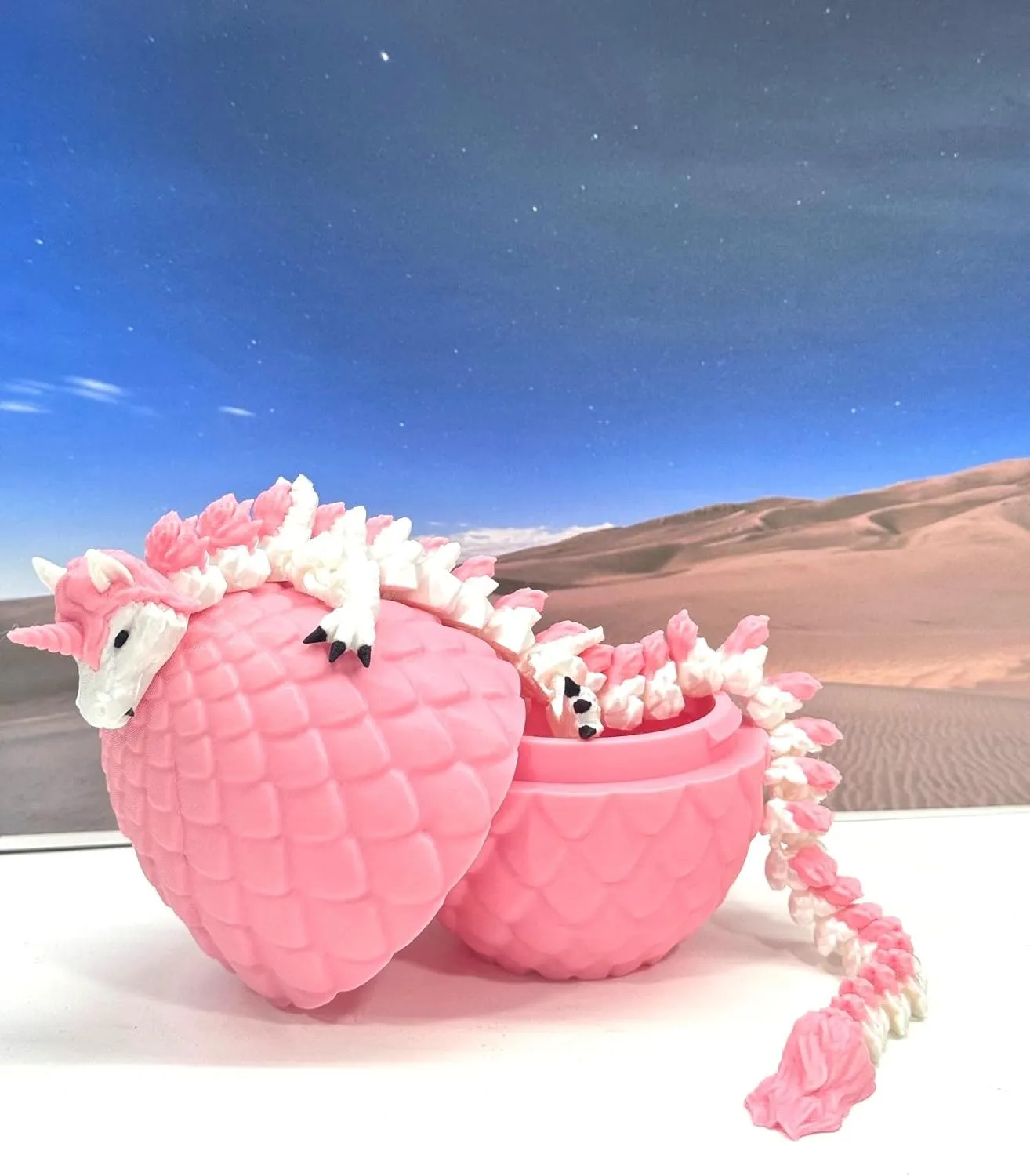 Dragon, greenhouse glass occupation sanitation 3D Printed Executive Desk Toys,Fidget Toys for Autism/ADHD D061-PE Unicorn Dragon with Dragon Egg, Full Articulated Dragon, 12" White and Pink Unicorn 