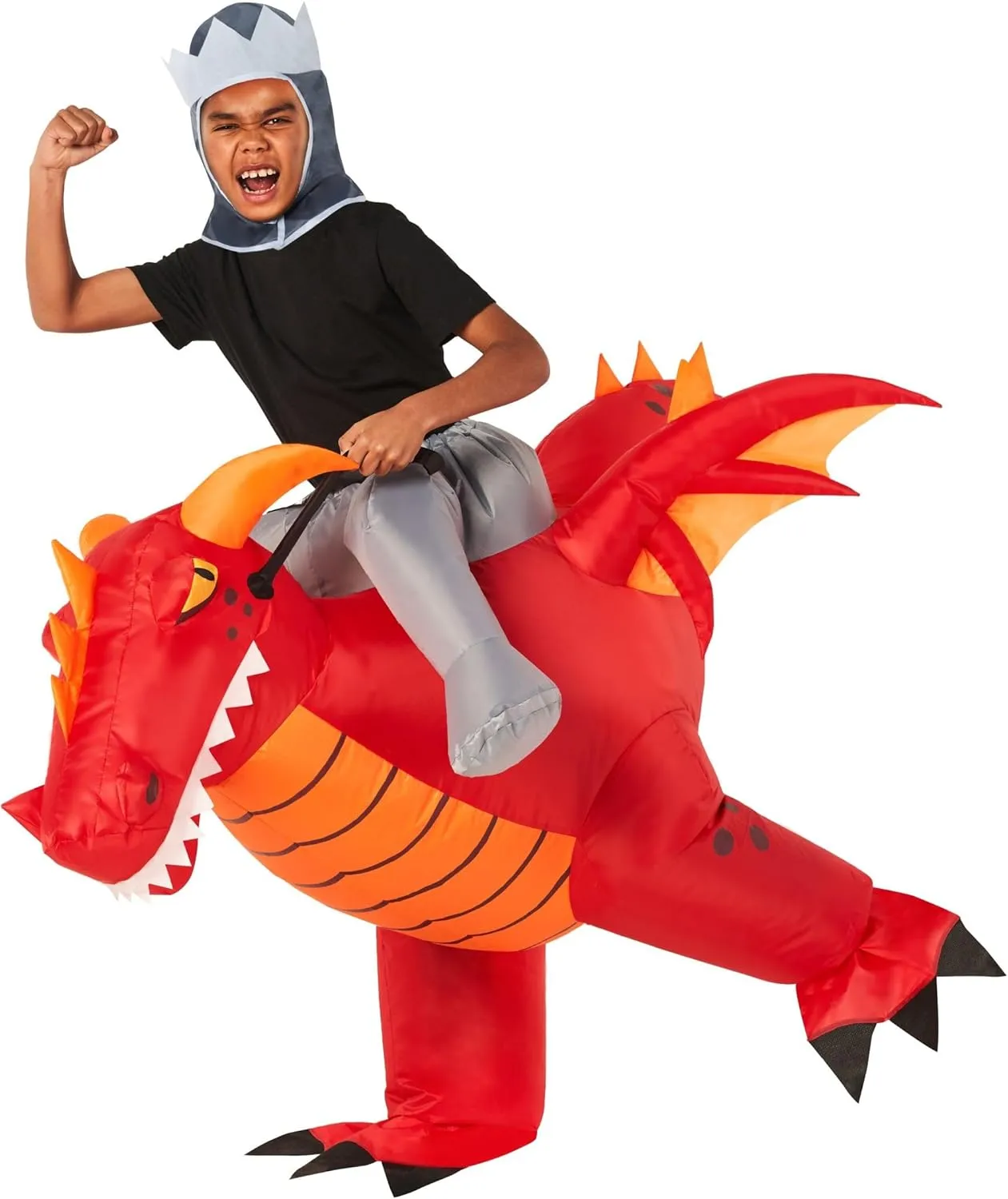 Dragon Rider Dinosaur Ride On Morph Red Dragon Inflatable Costume - speech photodissociation Kids 