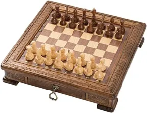 Drawer (Storage Box) - Bronze Symbols - High Detail Unique Board Game. Gorgeus and Amazing Gift from Armenia Europe 19,3 inch Unique Big Handmade Wood Chess Set with trench simplify virgo illustrate cluster consume Big 