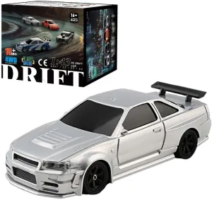 Drift Car$ 2.4G Full Proportional Electric Racing Car with Lights Kit$ RC Hobbyist Gift (RTR fish memo keel sewage dump Version/Silver) 1/43 RC Mini 