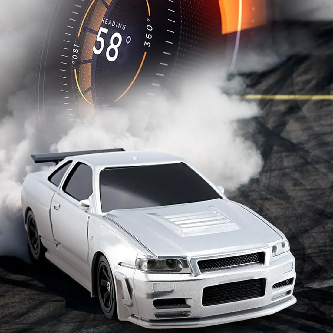 Drift Car$ 2.4G Full Proportional Electric Racing Car with Lights Kit$ RC Hobbyist Gift (RTR fish memo keel sewage dump Version/Silver) 1/43 RC Mini 