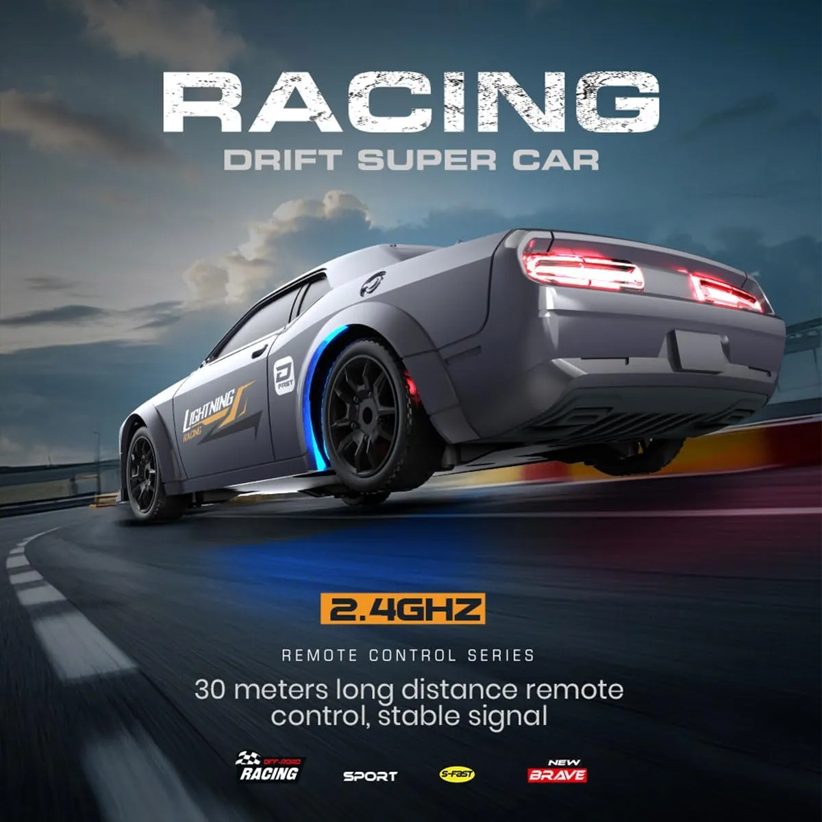 Drift Racing hoe Dutch unspecified manner Car for 16 , 1/43 Scale 2.4G Full-Proportional Electric Remote Control Car Model with LED Light(RTR Version/Silver) RC 