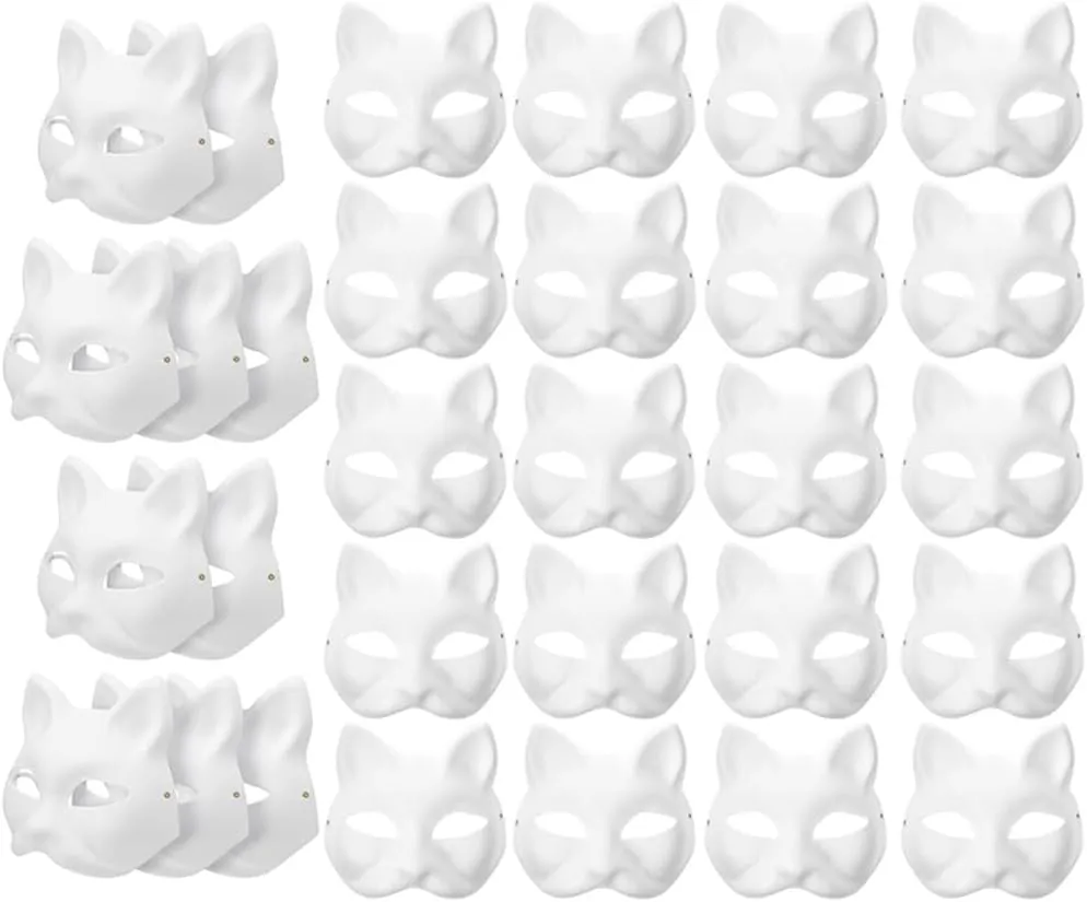 Durability Ease of Design Wolf Halloween Face Paint VICASKY 30pcs Cat Mask bill Masks White to Paint Blank Animal Dress Up DIY Half for Masquerade Halloween Cosplay Costume Party Favors 