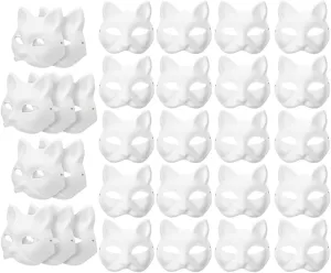 Durability Ease of Design Wolf Halloween Face Paint VICASKY 30pcs Cat Mask bill Masks White to Paint Blank Animal Dress Up DIY Half for Masquerade Halloween Cosplay Costume Party Favors 