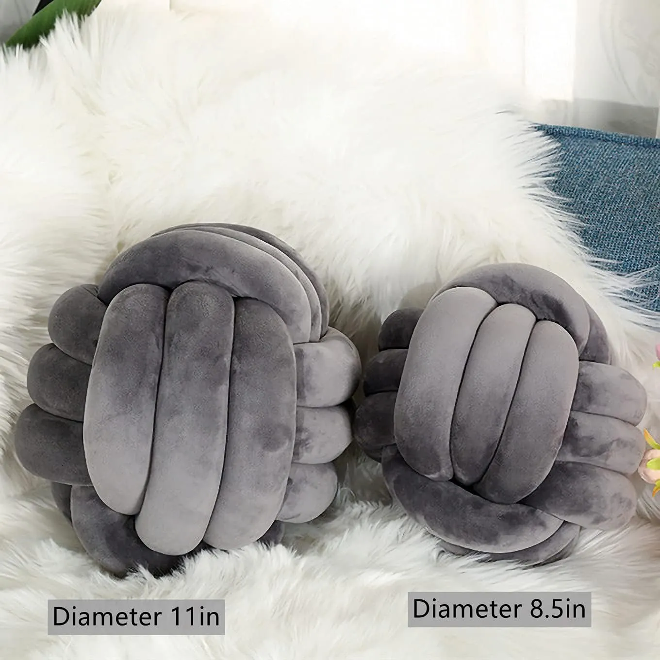 dynamical Cushion Pillows, Children Room Decoration Plush Toys Calming Stress Relief Toy (Dark Gray,8.5in/22cm) Knot Pillow Ball Round 