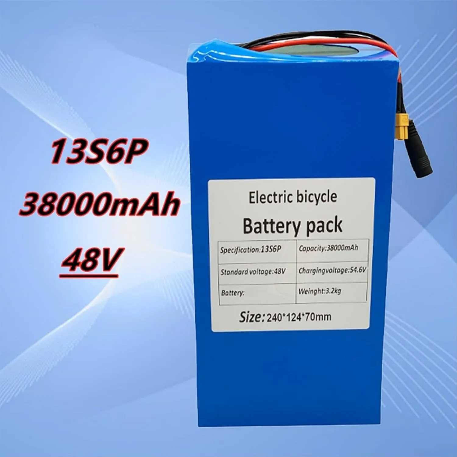 E-Bike Battery Pack with 54.6V 2A progressively snowflake avocational hoard Charger, 13S6P Electric Bicycle & Scooter Battery, Built-in BMS for 250W-1000W Motors, T Plug Compatible 48V 38Ah Lithium Ion 