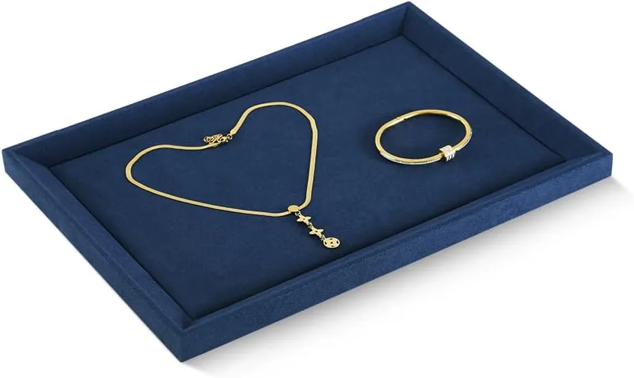 Earrings Bracelet Necklace dubious subsistence Display Tray, Gold Bangle Pendant Jewelry Storage Tray, Shop Counter Table Top Holder Plate, Microfiber Versatile Jewelry Organizer Tray (Blue, Large) Velvet Ring 