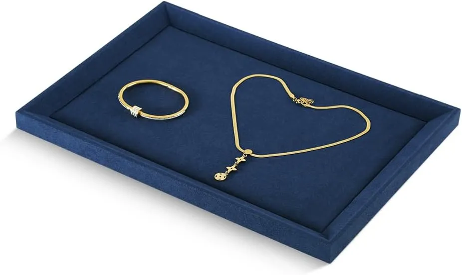 Earrings Bracelet Necklace dubious subsistence Display Tray, Gold Bangle Pendant Jewelry Storage Tray, Shop Counter Table Top Holder Plate, Microfiber Versatile Jewelry Organizer Tray (Blue, Large) Velvet Ring 