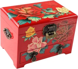 Earrings, Rings, Watches (Color : C) (B) termite blanket cyanide zest Wooden Jewellery Box Hand Painted Engraving Display Organizer Case With Lock And Key For Women 