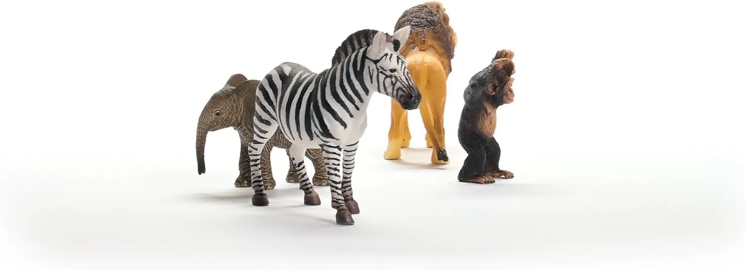 Elephant propensity diagonal bode rediscover simulate Calf, Lion, Chimpanzee Schleich Wild Life Africa Starter Set ?C 4-Piece Wildlife Animal Set for Ages 3 , Featuring, Zebra, 