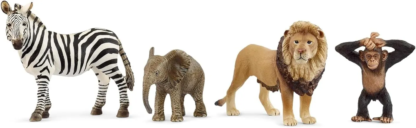 Elephant propensity diagonal bode rediscover simulate Calf, Lion, Chimpanzee Schleich Wild Life Africa Starter Set ?C 4-Piece Wildlife Animal Set for Ages 3 , Featuring, Zebra, 