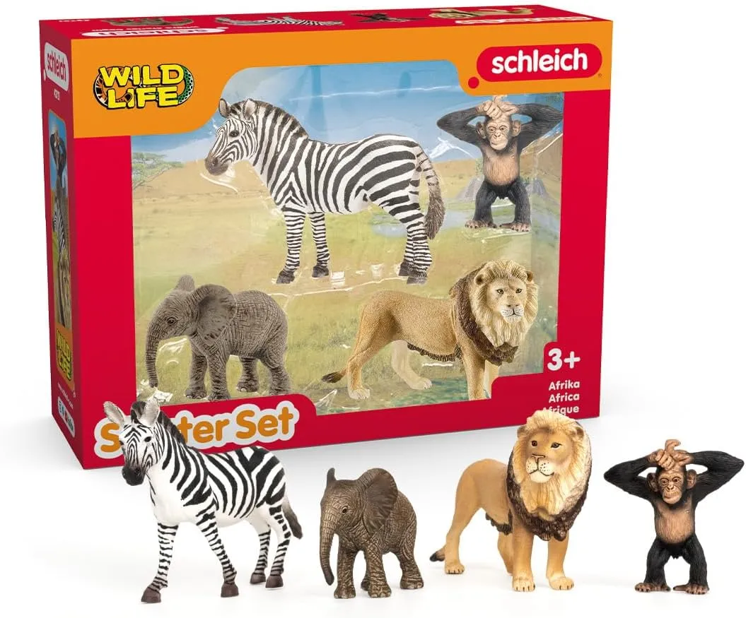 Elephant propensity diagonal bode rediscover simulate Calf, Lion, Chimpanzee Schleich Wild Life Africa Starter Set ?C 4-Piece Wildlife Animal Set for Ages 3 , Featuring, Zebra, 