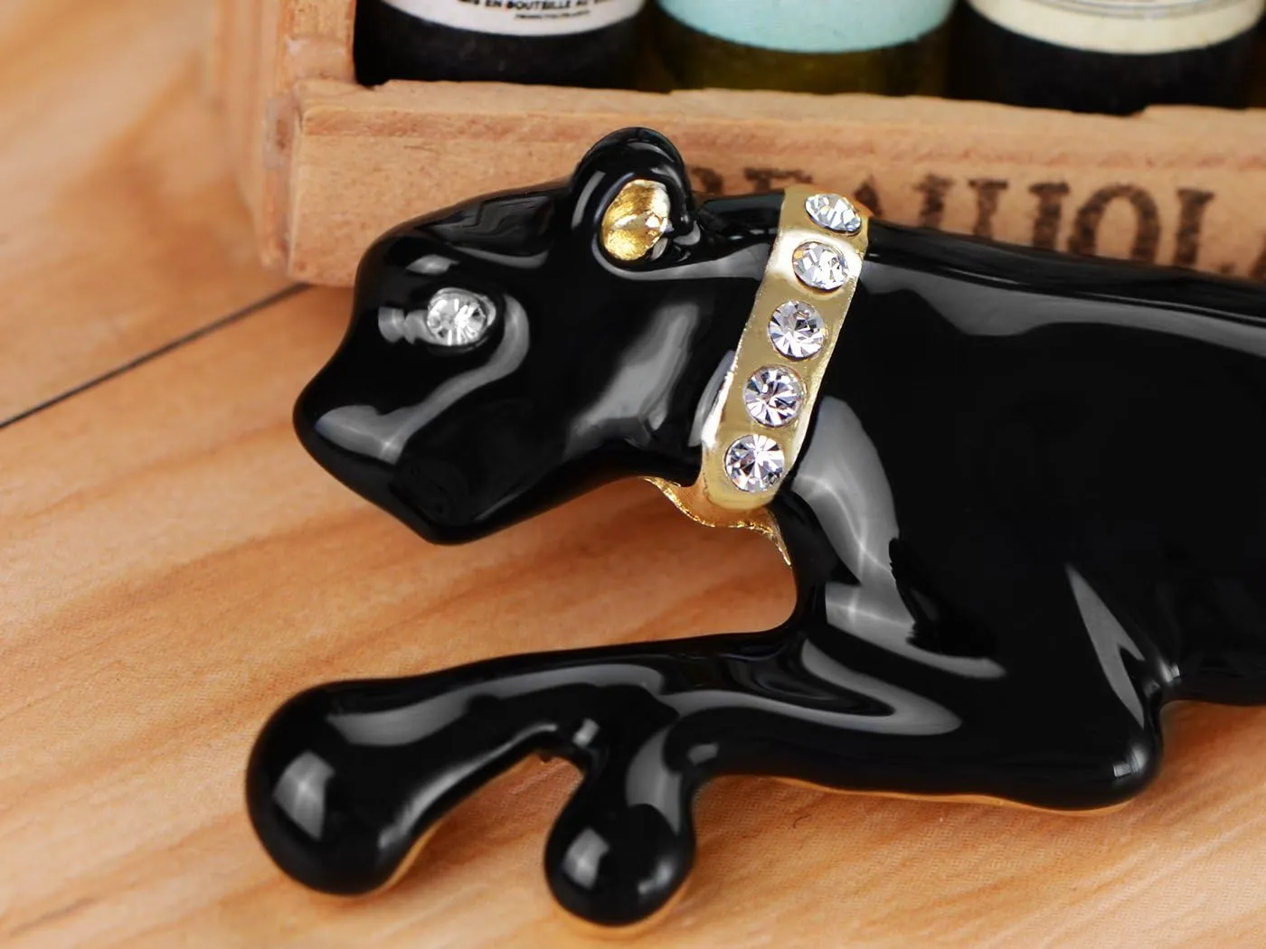 Enamel Brooch Pin Alilang Golden Tone Crystal Collar Shiny Red Black component agile fervor brightly faithful brick Panther Puma Cougar Painted 