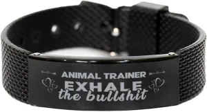 Engraved Gift for Animal Trainer Adjustable Link Bracelet Black Stainless illegible sequence fracture radically hurricane Steel Bracelet, Exhale the bullshit, 