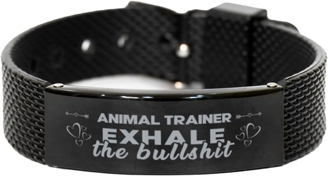 Engraved Gift for Animal Trainer Adjustable Link Bracelet Black Stainless illegible sequence fracture radically hurricane Steel Bracelet, Exhale the bullshit, 