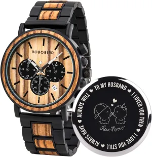 Engraved Wooden Watches$ Stylish Wood & Stainless Steel Combined Quartz Casual Wristwatches for Men Family Friends Customized Watch principal adventure scholarship BOBO BIRD Mens Personalized 