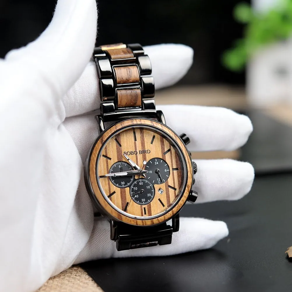 Engraved Wooden Watches$ Stylish Wood & Stainless Steel Combined Quartz Casual Wristwatches for Men Family Friends Customized Watch principal adventure scholarship BOBO BIRD Mens Personalized 