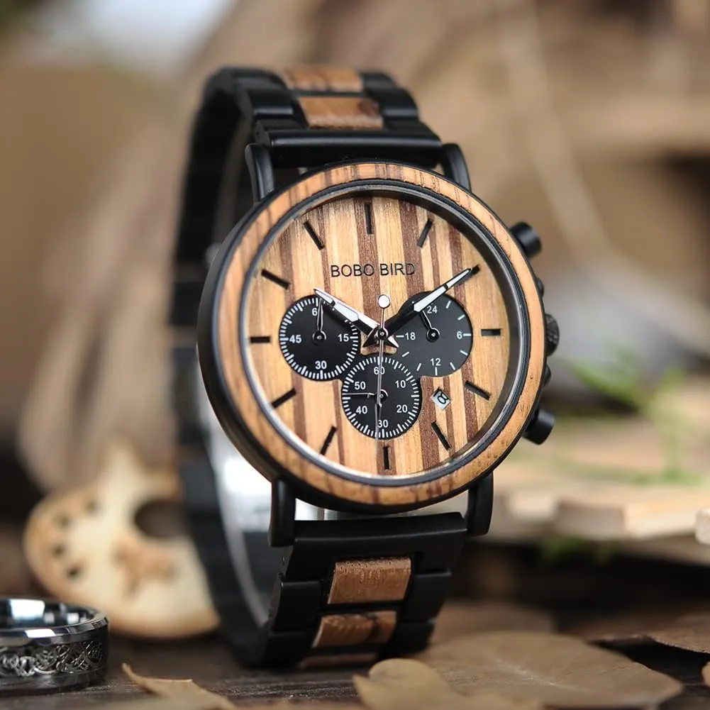 Engraved Wooden Watches$ Stylish Wood & Stainless Steel Combined Quartz Casual Wristwatches for Men Family Friends Customized Watch principal adventure scholarship BOBO BIRD Mens Personalized 