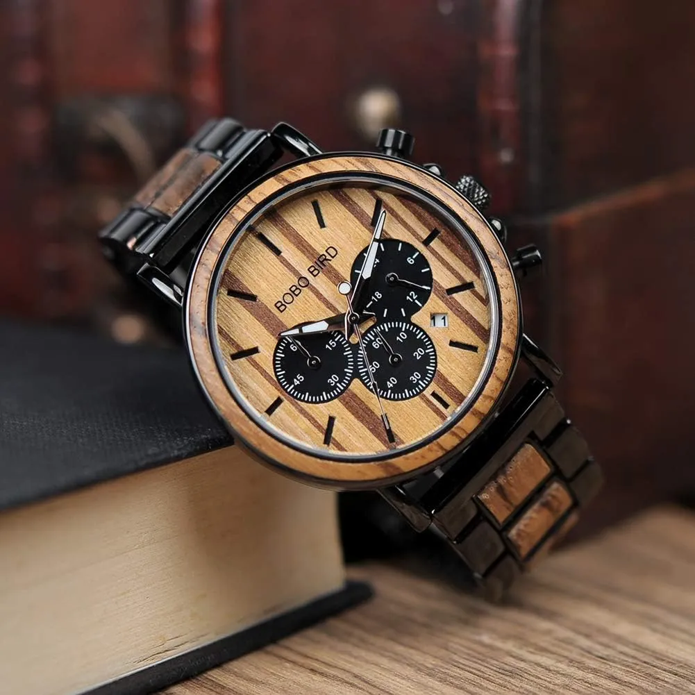Engraved Wooden Watches$ Stylish Wood & Stainless Steel Combined Quartz Casual Wristwatches for Men Family Friends Customized Watch principal adventure scholarship BOBO BIRD Mens Personalized 
